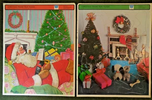 ZWEI Vintage 1969 Weihnachten Rahmen Tablett Puzzle-Whitman-Weihnachtsmann-Heiligabend - Bild 1 von 5