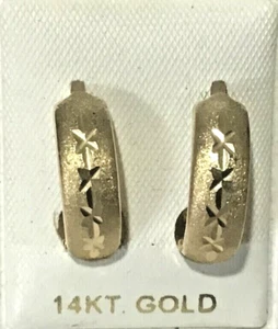 New 14K Yellow Gold Dia-Cut Large Huggie Earrings - Picture 1 of 2