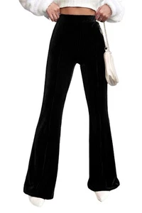 Black Solid Color High Waist Corduroy Flare Pants - Picture 1 of 5