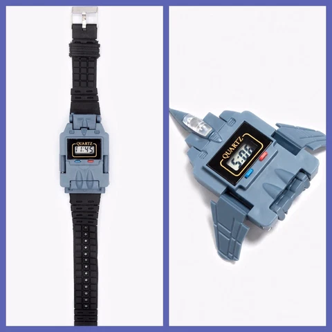 NEW 80’s Vintage Military Aircraft Fighter Jet transforming Watch Grey Color Cover