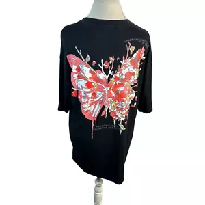 Aelfric Eden Black Graphic Top Butterfly Slouchy Relaxed Fit Streetwear Size XL - Picture 1 of 10