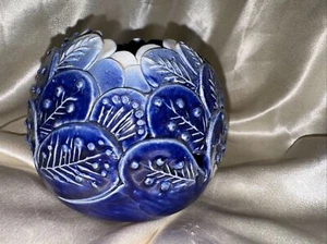 Mid-Century Modern Swedish Blue Glazed Clay Stoneware Vase Solsieg Signed - Picture 1 of 17