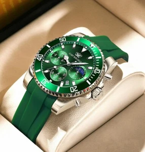 Men's Quartz Watches 3 ATM Waterproof Luminous Date Silicone Steel Wristwatches - Picture 1 of 22