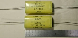 4.0uf 200 volt 10% Mylar Capacitor Lot of 2 pcs ELPAC - Picture 1 of 1