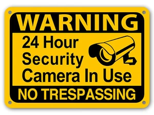 Avertissement jaune 24 heures vidéosurveillance pas d'intrusion sécurité à domicile panneau de vidéosurveillance - Photo 1/7