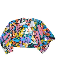 Adidas Women’s Colorful All Over Print Cropped Crewneck Sweatshirt Size Medium - Picture 1 of 5