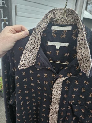 🧥 Vintage Perry Ellis Men's Long Sleeve Shirt M – Contrast Leopard Print Trim - Image 1 of 4