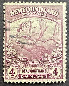 Newfoundland 1919 Scott #118 Used Stamp Trail of the Caribou 4c Beaumont Hamel - Picture 1 of 2