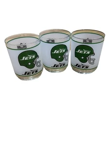 Vintage NY Jets NFL Football Frosted Green Helmet Drinking Glasses Set Lot of 3 - Picture 1 of 10
