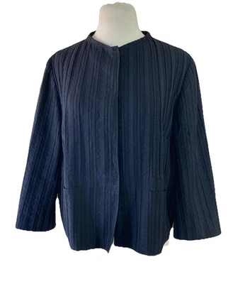 Piazza Sempione Jacket Women’s Sz Italy 46 | US 12 Nay Blue Snap Cotton Blend - Image 1 of 4