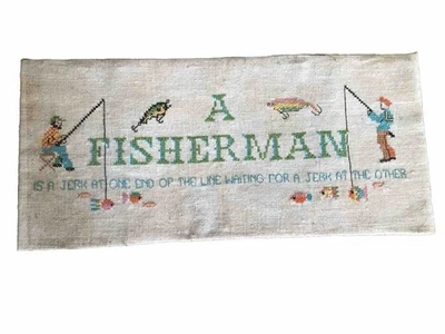 De colección Pescador Bordado Divertido Pez Cita 19 X 9” Regalo Para Él Decoración de Cabaña Foto 1 de 4
