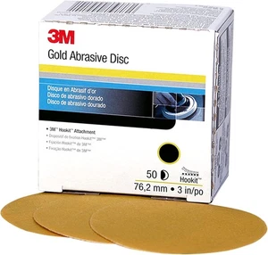 3M 00917 Hookit Gold Sanding Film Disc 3 inch P180 Grit (50 Discs/Box) - Foto 1 di 1