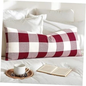 Buffalo Check Plaid Lumbar Throw Pillow 36" x 14" (Pack of 1) White and Red - Picture 1 of 8