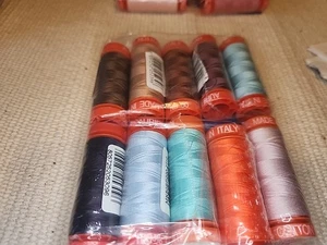 New - SEWING THREAD LOT- 10 Small Spools-Aurifil Cotton 50wt Assorted  - Picture 1 of 4