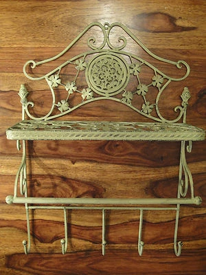 Estante de pared hierro antiguo verde lima Art Nouveau estante armario de pared gancho de pared floral - Imagen 1 de 4