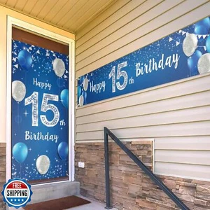 Juego de letreros de porche con cubierta de puerta de feliz 15 cumpleaños - 15 años de cumpleaños - Imagen 1 de 5