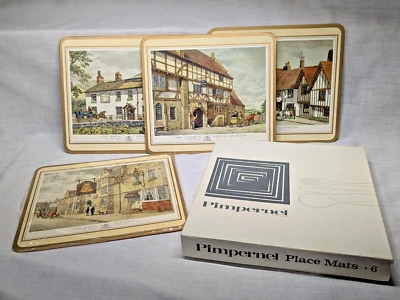 4 manteles individuales vintage Pimpernel posadas inglesas antiguas, respaldo de corcho Gran Bretaña con caja Foto 1 de 4