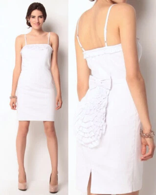 Betsey Johnson White Ruffle Bow Back Stretch Cotton Dress - Image 1 of 4