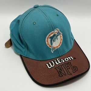 Miami Dolphins Hat Cap Vtg 90s Wilson Football Embroidered Logo Strapback Needle