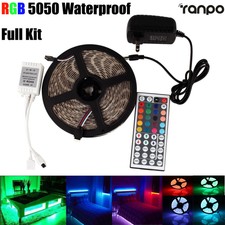 Waterproof 5M RGB 300 LED Strip Light 5050 SMD 44 Key Remote 12V Power Full Kit