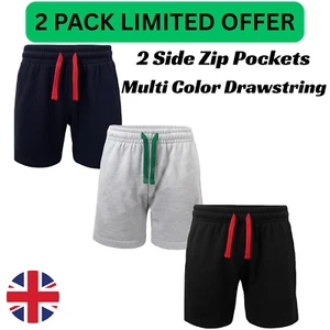 2 Pack Mens Shorts Jersey Plain Summer Gym Sweat Casual Jogger Jogging S-3XL - Picture 1 of 24