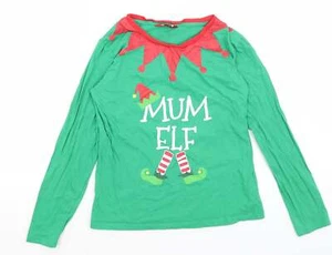 Made By Elves Womens Green Cotton Blend T-Shirt Size 12 - Mum Elf - Picture 1 of 12