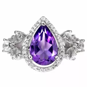 Sommer 925 Silberring Perle Amethyst 12x8mm Topas Naturstein Schmuck - Bild 1 von 9