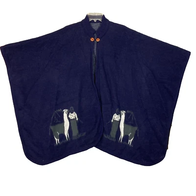 VTG Alpaca Wool Cape Poncho Navy Blue One Size Fits Most Soft Knit Artisan - Image 1 of 4