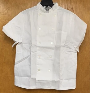 New KNG White Chef Coat Unisex Medium White Short Sleeve Pocket Button-Front - Picture 1 of 6