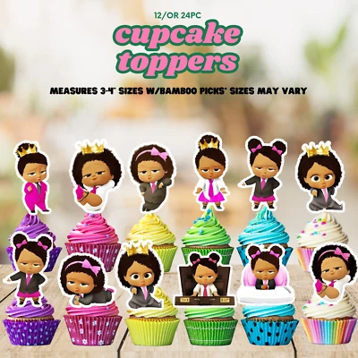 Negro Niña Bebé Jefe Pastel Topper Feliz Cumpleaños Fiesta Suministros Decoración Evento Foto 1 de 4