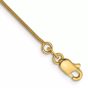 Real 14kt Yellow Gold 8 inch .9mm Round Snake with Lobster Clasp Chain Bracelet - Picture 1 of 3