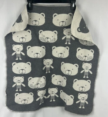 David Fussenegger Austria Manta Bebé Gris y Marfil Oso Manta Reversible Foto 1 de 4