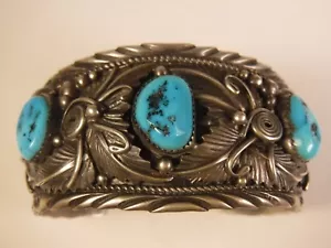 Men's Serling Silver Cuff Braclet - Picture 1 of 7