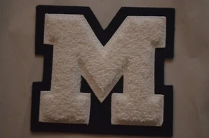 “M” Michigan or High School Patch Letterman Jacket Sweater (White & Navy Blue) - Picture 1 of 7