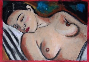 Portrait Woman Abstract Painting Paper A4 Oil Chalk Abstract Art Picture - Picture 1 of 3
