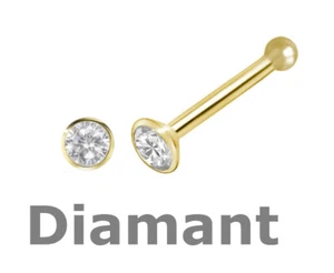 750 ECHT GOLD *** Diamant Brillant 0,06 ct. Nasenstecker Piercing 3 mm - Picture 1 of 7
