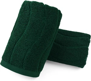 2-Piece Hand Towels Set in Forest Green, Wavy Striped Jacquard Towels for Bathro - Picture 1 of 7