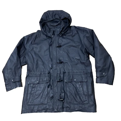 Chaqueta de Cuero Wilsons Con Capucha Toggle Parka Hombres M Negro Cremallera Abrigo Años 90 Grunge Foto 1 de 4