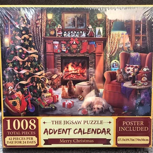 Puzzle Navidad Calendario de Adviento Perros Gatos Chimenea Árbol 1008 Piezas Diversión Familiar - Imagen 1 de 10