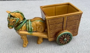 Charming Vintage Horse or Pony & Cart Pottery Planter - Yellow & Green - Picture 1 of 3