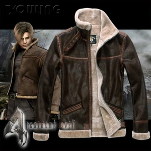 Resident Evil 4 Leon S Kennedy Cosplay Mantel PU Leder Dicke Winter Herren Jacke - Bild 1 von 5