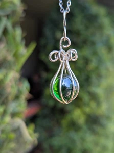 Wire Wrapped Glass Marble Pendant Necklace Hot Air Balloon Design-silver wire - Picture 1 of 5