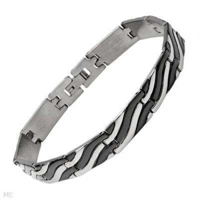 Pulsera caballero nueva hecha en esmalte negro y acero inoxidable.  Foto 1 de 2