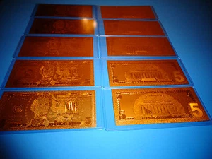 BILLETE DE 5 DÓLARES DE 24 QUILATES 99,9% ORO EE. UU. - CADA UNO VIENE EN PORTABILETOS DE PVC RÍGIDO - Imagen 1 de 11