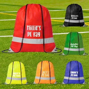 Personalised Children's High Viz PE Bag Reflective Drawstring School Rucksack - Picture 1 of 14