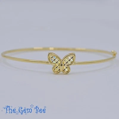 Pulseira aberta borboleta ouro amarelo sólido 10k pulso 7 polegadas artesanato italiano - Imagem 1 de 4