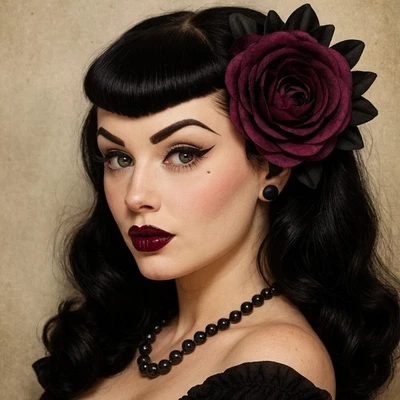 Black Dahlia Plum Ranunculus Tiki Luau Floral Fascinator Gothic Hair Flower Clip - Image 1 of 4