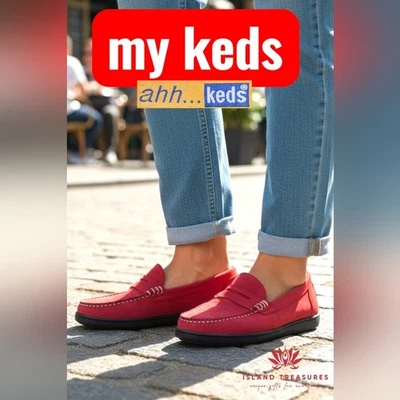 Ahhh Keds Mujer Talla US 8.5 / EU 39.5 Rojo Gamuza Cuero Sin Cordones Mocasín Planos Foto 1 de 4