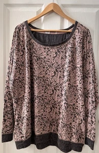 Maurices Shirt Top Womens Plus Sz 3X Gray Peach Damask Long Sleeve Round Neck - Picture 1 of 20
