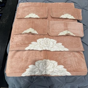 Vtg The Avanti Look 1978 2-Bath Towel 4- wash Cloth Set 6 Pink White Flower EUC - Picture 1 of 4